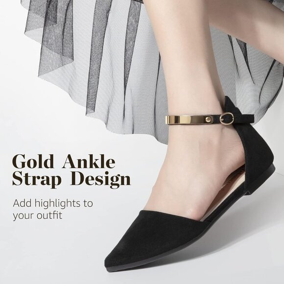 🆕Women's Black Flats Shoes Comfort Ballet Outsole Ankle Strap Shoes - Picture 2 of 7